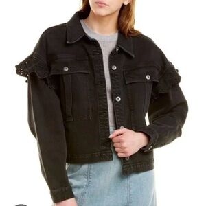 Something Navy Ruffle Black Jean Jacket, XS, Used Once